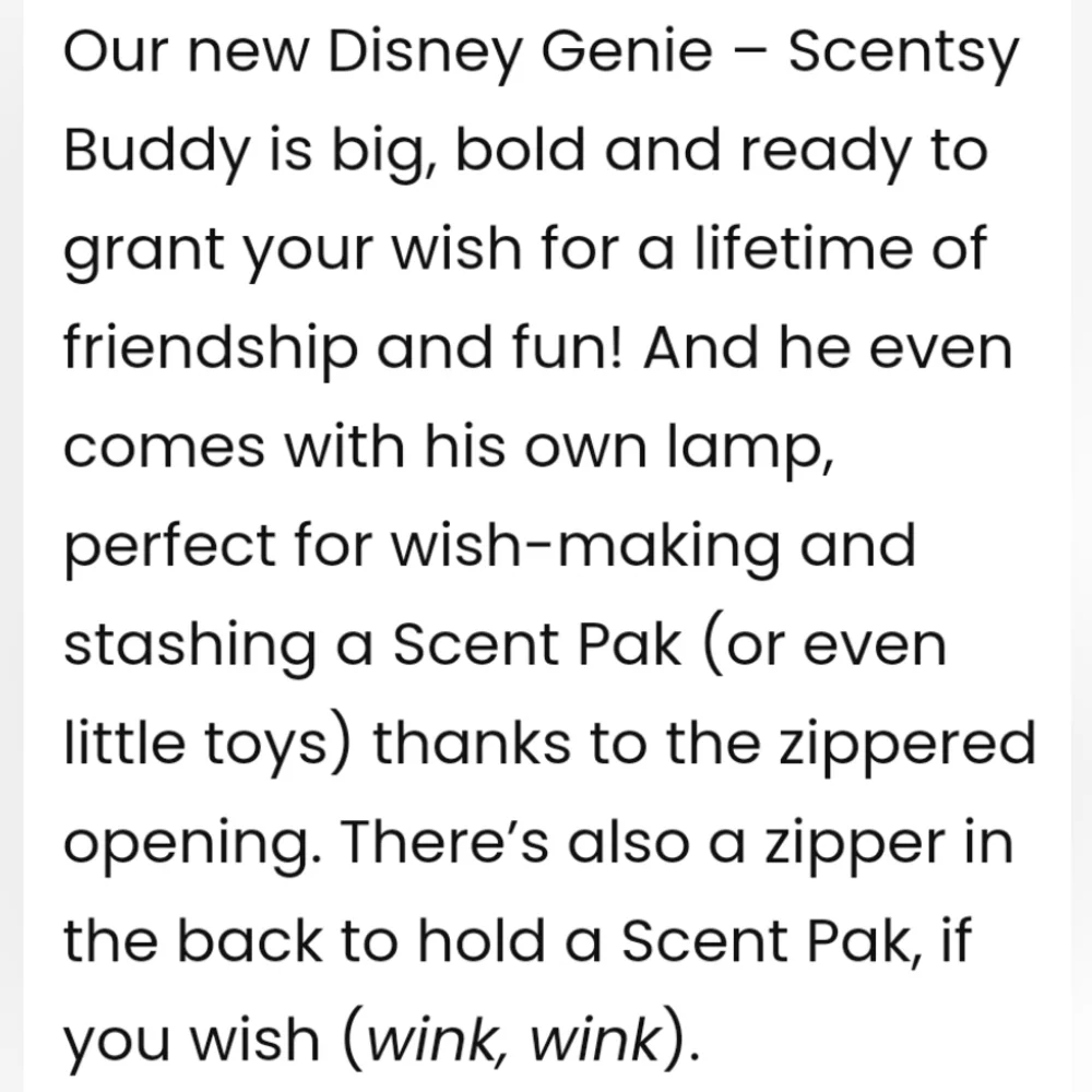 Scentsy Disney Genie Buddy & Three Wishes Scent Pak Blueberry Plums Blackberry